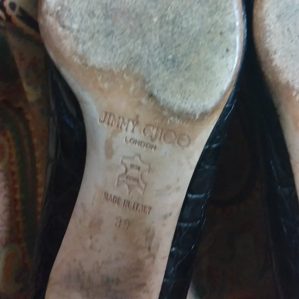 ❤️JIMMY CHOO Black Crocodile Pointy Toe Kitten Heel Shoes 39 9 - Picture 8 of 9